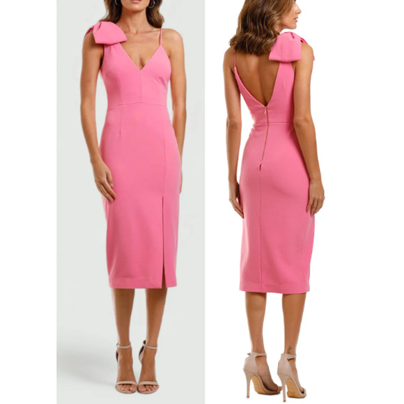 NWT Rebecca Valance Love Bow Sleeveles V-Neck Midi Sheath Dress Pink Women's 6 - Picture 2 of 10